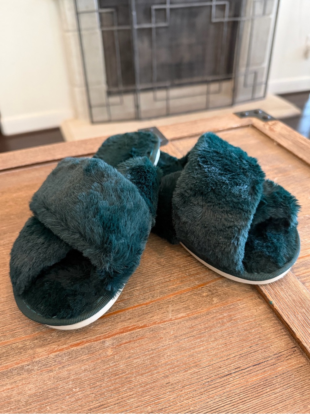Plush Slide Slippers - Dark Green